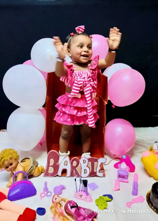 Baby Girl Celebrates in Barbie-Themed Play Area – AI Generated Video | Hailuo AI