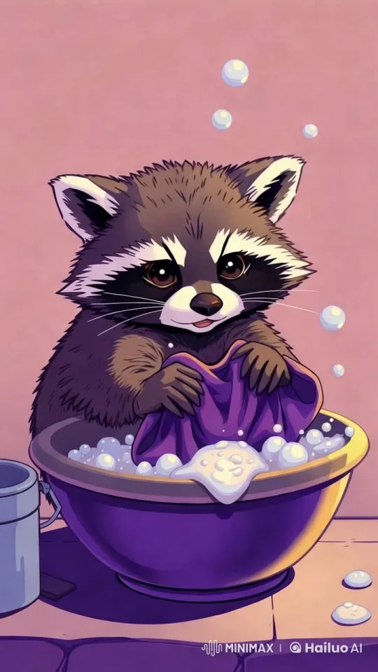 Adorable Raccoon Washes Clothes in 4K Detail – AI Generated Video | Hailuo AI