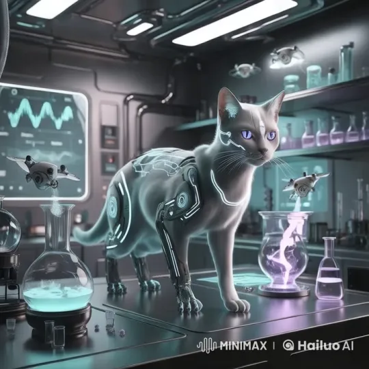 Cyber-cat Escapes Lab Chaos in Futuristic Explosion – AI Generated Video | Hailuo AI