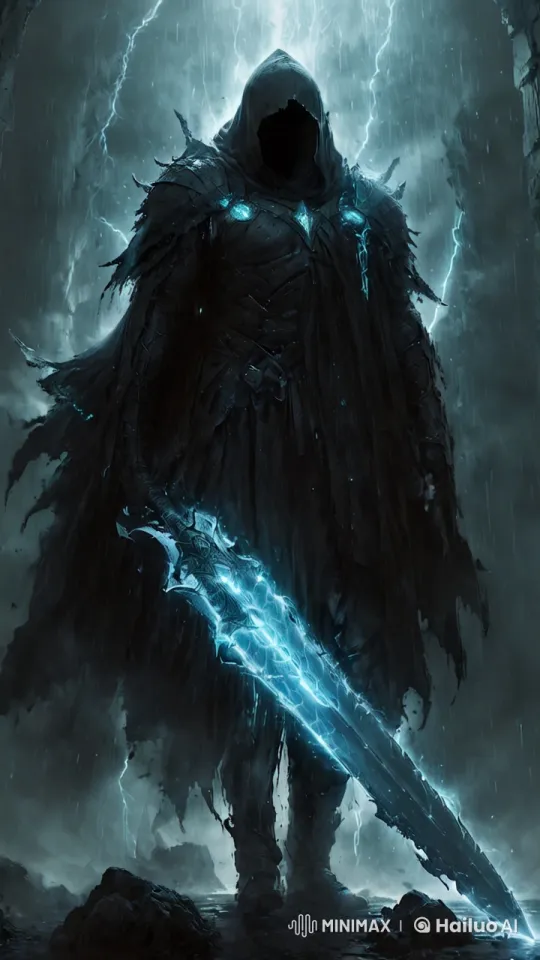 Mysterious Wraith with Energy Sword in Storm – AI Generated Video | Hailuo AI