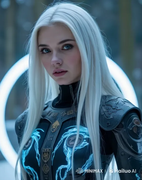 Futuristic Armored Woman in Cyberpunk Setting – AI Generated Video | Hailuo AI