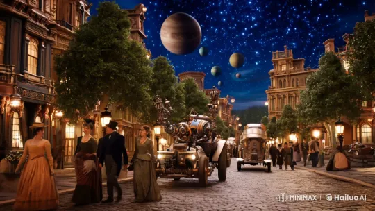 Futuristic Retro Cityscape with Steampunk Elegance – AI Generated Video | Hailuo AI