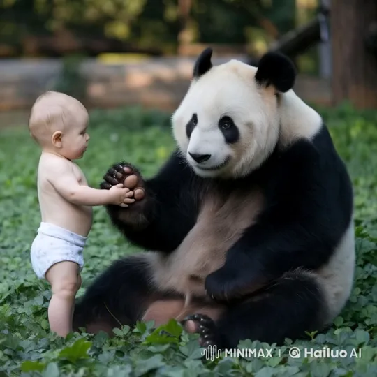 Panda and Baby Share Tender Moment in Forest Clearing – AI Generated Video | Hailuo AI