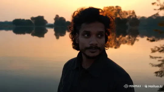 Contemplative Man Reflects by Serene Lake at Dawn – AI Generated Video | Hailuo AI