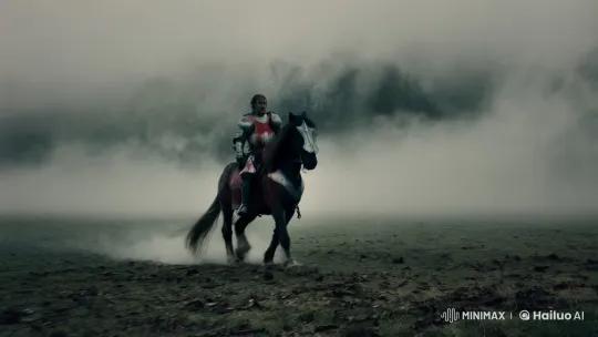 Knight Rides Through Foggy, Haunting Post-Battle Landscape – AI Generated Video | Hailuo AI