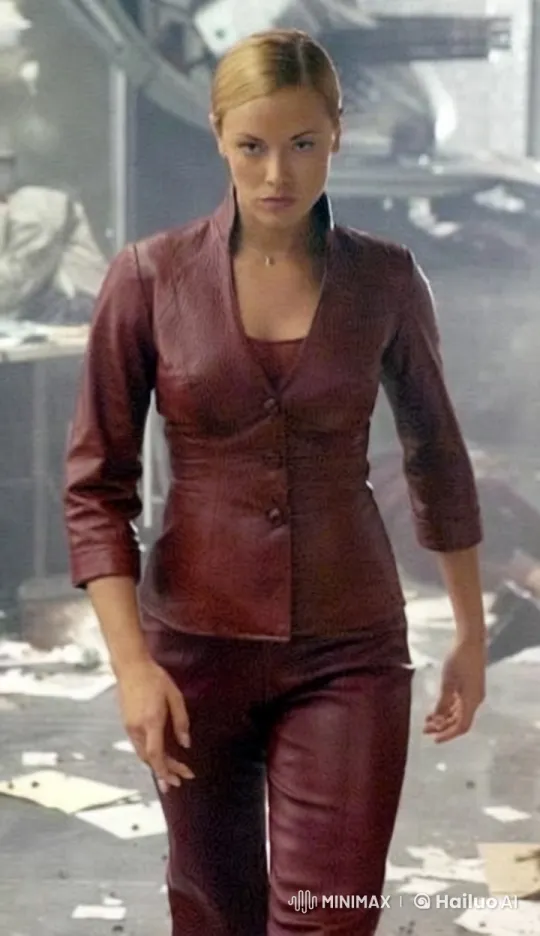 Woman in Red Navigates Chaotic Scene with Poise – AI Generated Video | Hailuo AI