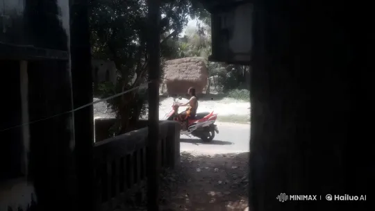 Woman on Scooter in Rural Alleyway Scene – AI Generated Video | Hailuo AI
