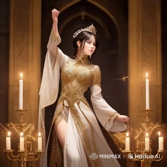 Elegant Dance in Grand Church Illuminated by Candles – AI Generated Video | Hailuo AI