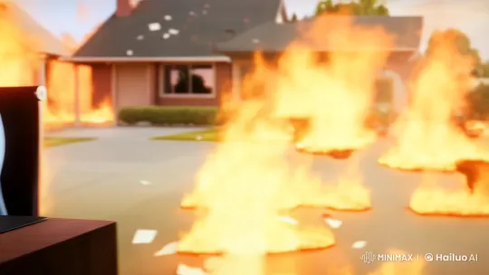 Office Worker Calm Amidst Fiery Chaos – AI Generated Video | Hailuo AI