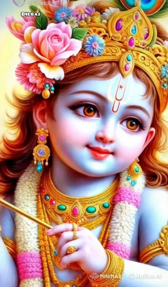 Child-Like Deity in Joyful Dance with Ornate Flute – AI Generated Video | Hailuo AI