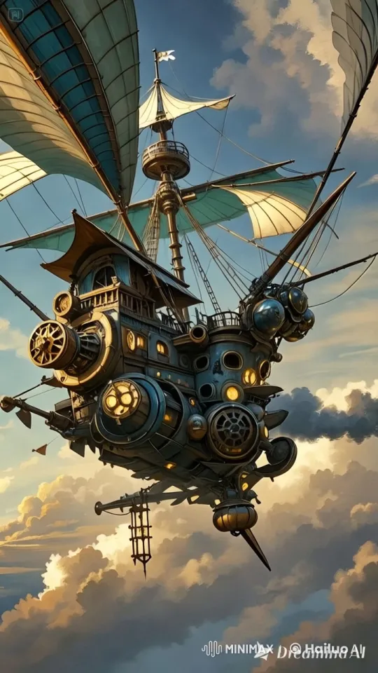 Stunning Steampunk Airship Glides Through Clouds – AI Generated Video | Hailuo AI