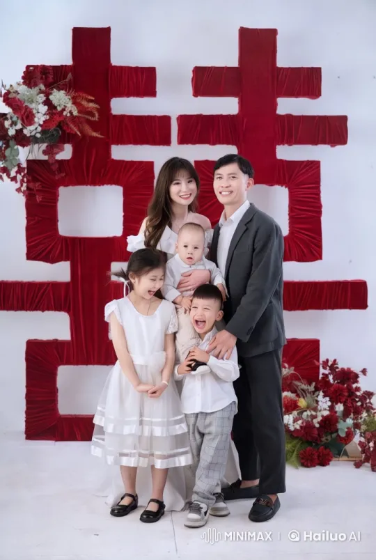 Family Portrait: Embracing Love in Red and White – AI Generated Video | Hailuo AI