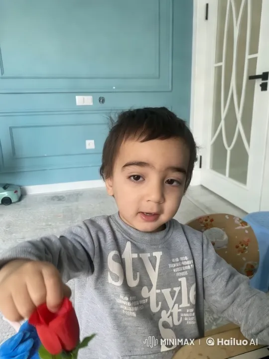 Innocent Child with Rose in Minimalistic Room – AI Generated Video | Hailuo AI