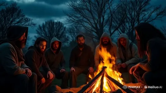 Mood: Enigmatic Gathering by a Campfire – AI Generated Video | Hailuo AI