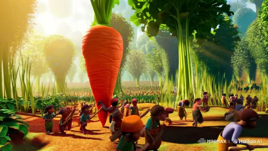Enchanted Garden: Minuscule Workers Harvest Colossal Carrot – AI Generated Video | Hailuo AI