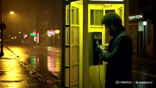 Lonely Man Reflects in Rainy Night's Phone Booth – AI Generated Video | Hailuo AI