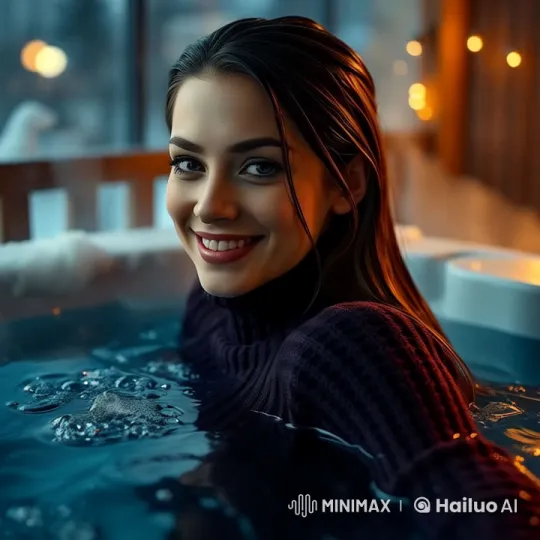 Woman Relaxing in Hot Tub with Serene Ambiance – AI Generated Video | Hailuo AI
