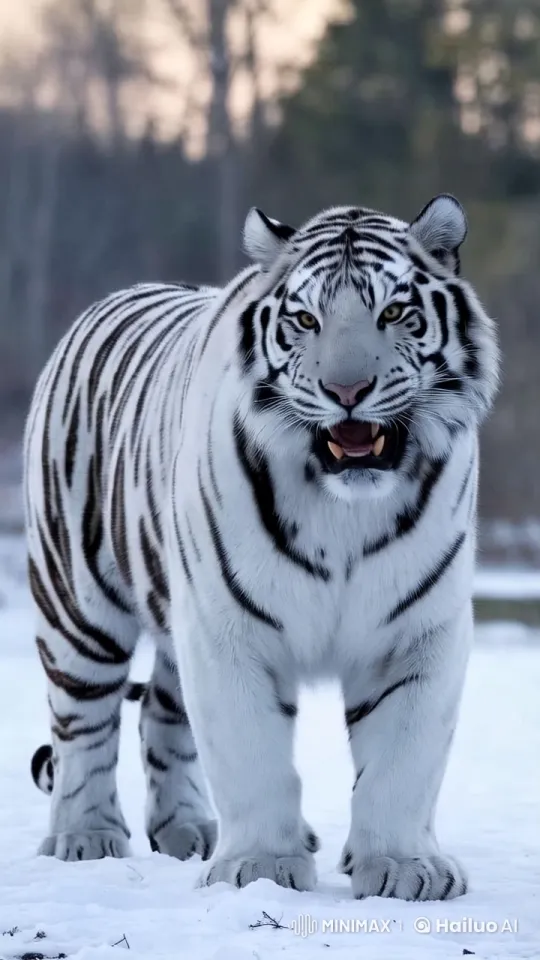 Graceful Majesty: White Tiger in Snowy Wilderness – AI Generated Video | Hailuo AI