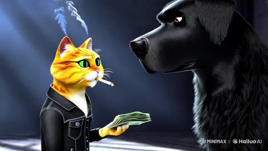 Mysterious Cat Offers Money to a Dog in a Dark Alley – AI Generated Video | Hailuo AI
