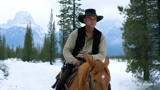 Cowboy Rides Through Snowy Wilderness – AI Generated Video | Hailuo AI