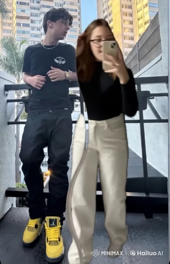 Couple Sharing a Kiss on a Balcony in Urban Setting – AI Generated Video | Hailuo AI