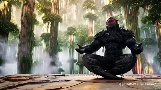 Ahiman Sur Meditates in Mystical Forest with Divine-Infernal Energy – AI Generated Video | Hailuo AI