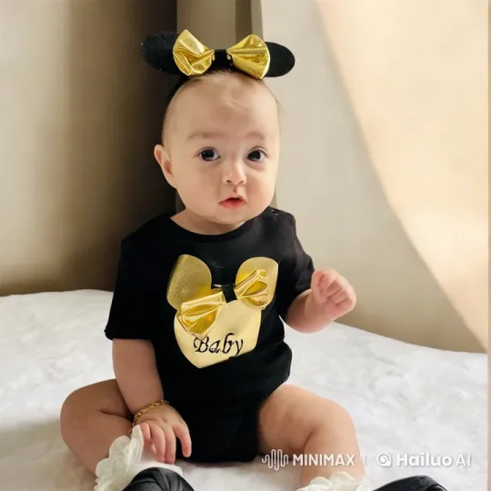 Baby in Black and Gold Jumps with Joy – AI Generated Video | Hailuo AI