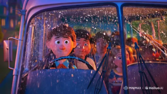 Pixar-style Animated Bus Scene with Rain and Wipers – AI Generated Video | Hailuo AI