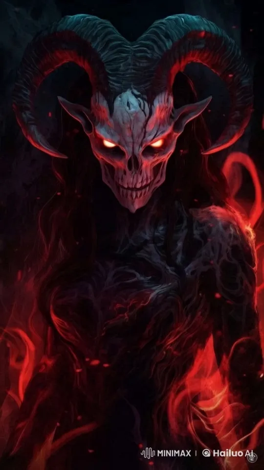Mysterious Figure with Twisted Horns in Dark, Eerie Setting – AI Generated Video | Hailuo AI