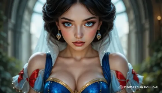 Elegant Woman in Luxurious Blue Costume with Ornate Setting – AI Generated Video | Hailuo AI