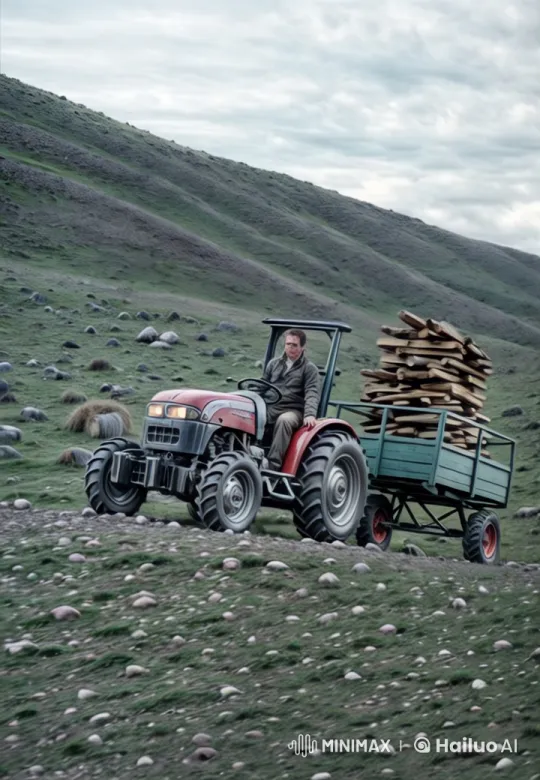 Tractor Towing Logs Across Rolling Hills – AI Generated Video | Hailuo AI