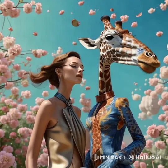 Surreal Fashion and Nature Fusion with Graceful Giraffe – AI Generated Video | Hailuo AI
