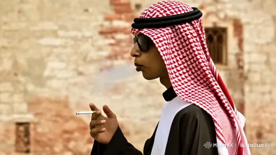 Young Man in Traditional Attire Smokes with Style – AI Generated Video | Hailuo AI