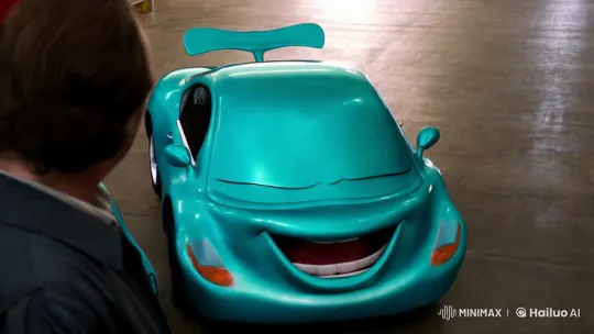 Anthropomorphic Car Awakens in Surreal Garage Scene – AI Generated Video | Hailuo AI