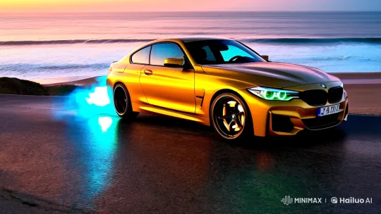 BMW Drifts Along Coastal Sunset in Cinematic Slow-Motion – AI Generated Video | Hailuo AI