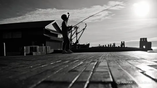 Monochrome Tranquility: A Japanese Fisherman's Serene Summer Scene – AI Generated Video | Hailuo AI