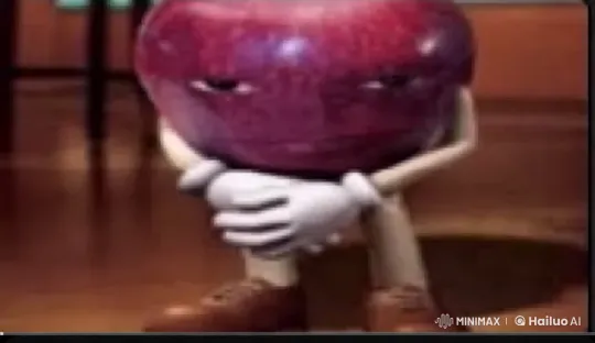 Anthropomorphic Apple Reflects in Cozy Setting – AI Generated Video | Hailuo AI