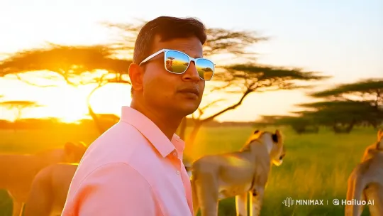 Man in Harmony with Lions at Sunset – AI Generated Video | Hailuo AI