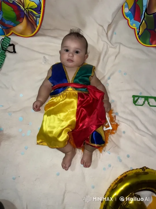 Baby in Colorful Costume Amid Festive Decorations – AI Generated Video | Hailuo AI