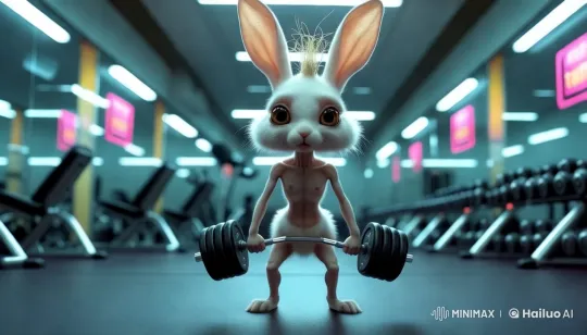Muscular Rabbit Showcases Strength in Modern Gym Setting – AI Generated Video | Hailuo AI