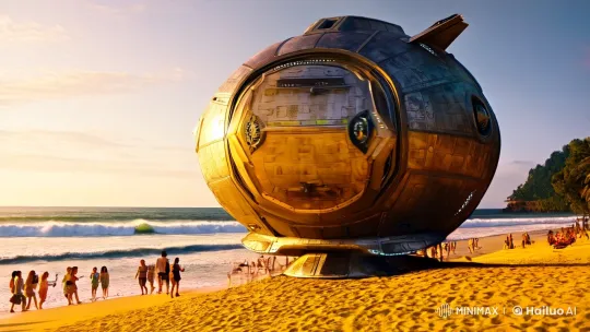 Celestial Warrior Emerges on Tropical Beach in Cinematic Realism – AI Generated Video | Hailuo AI