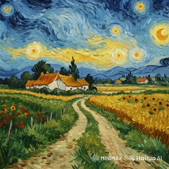 Vibrant Van Gogh-Inspired Landscape with Swirling Sky – AI Generated Video | Hailuo AI