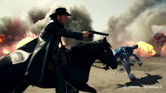 1850s Cowboy Chases Alien Robot in Explosive Battle – AI Generated Video | Hailuo AI
