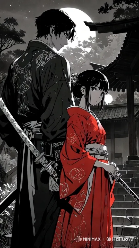 Moonlit Samurai and Woman in Serene Night Setting – AI Generated Video | Hailuo AI