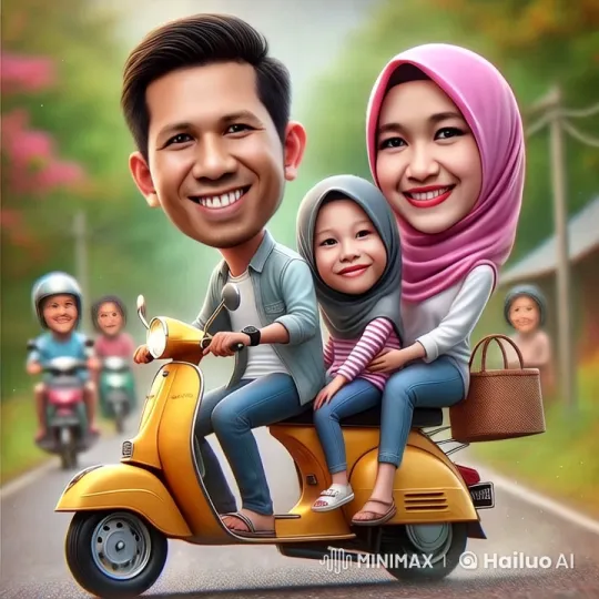 Family Rides Bright Scooter Through Scenic Landscape – AI Generated Video | Hailuo AI