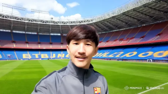 Young Man Enjoys Moment at Barcelona Stadium – AI Generated Video | Hailuo AI