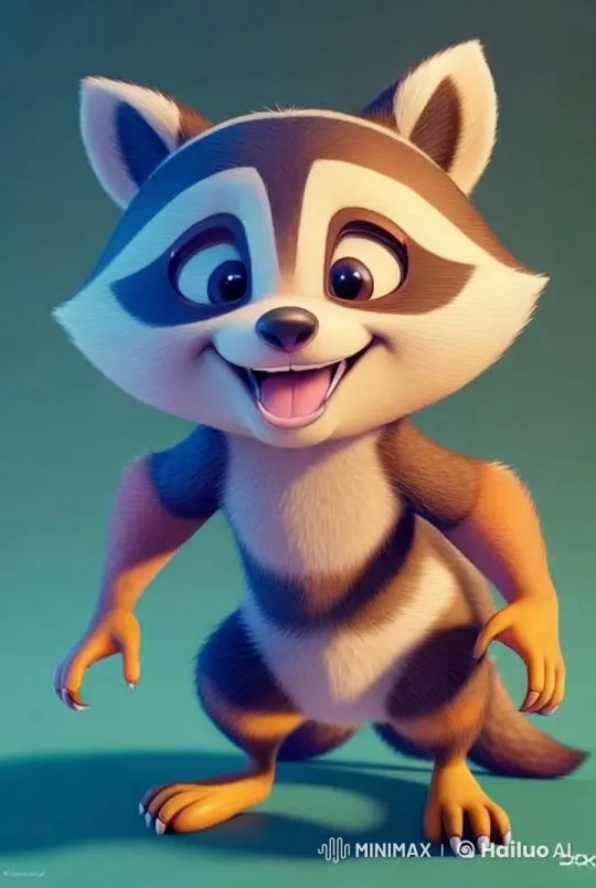 Animated Raccoon's Joyful Walk and Playful Antics – AI Generated Video | Hailuo AI