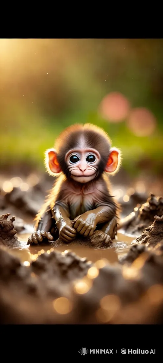 Monkey Plays in Mud with Joyful Innocence – AI Generated Video | Hailuo AI