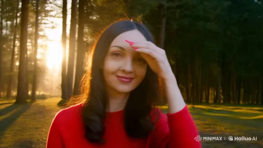 Woman and Majestic Wolf in Serene Forest Setting – AI Generated Video | Hailuo AI