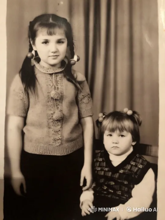 Affectionate Sisters in Vintage Black-and-White Setting – AI Generated Video | Hailuo AI